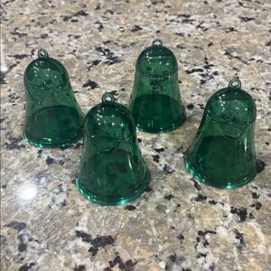 Set of Four Vintage Tupperware Christmas Green Bell Ornaments translucent